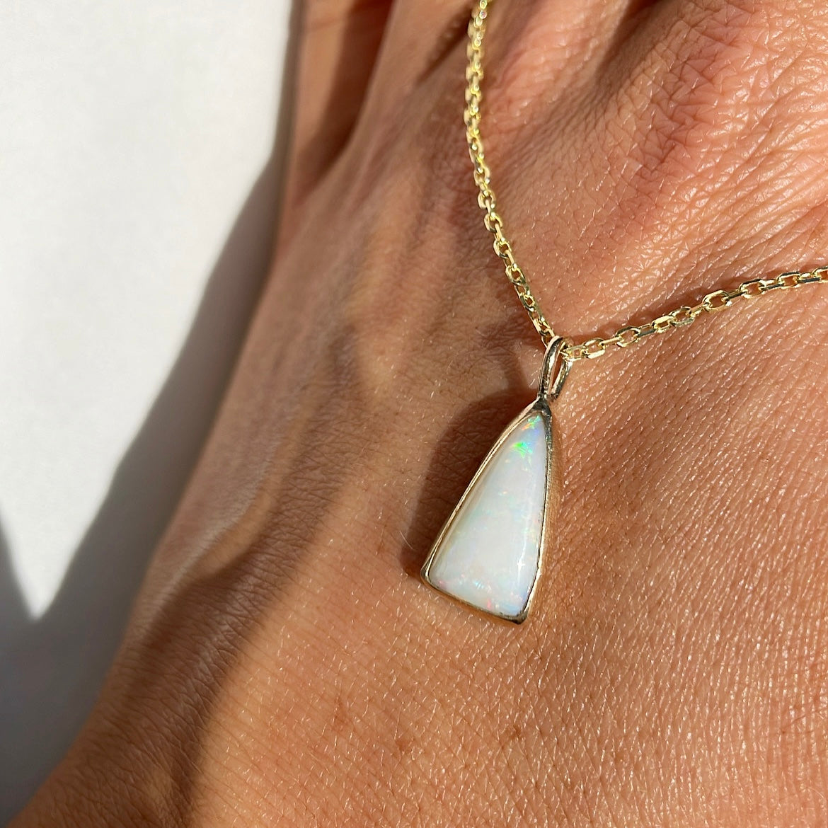gold white opal necklace